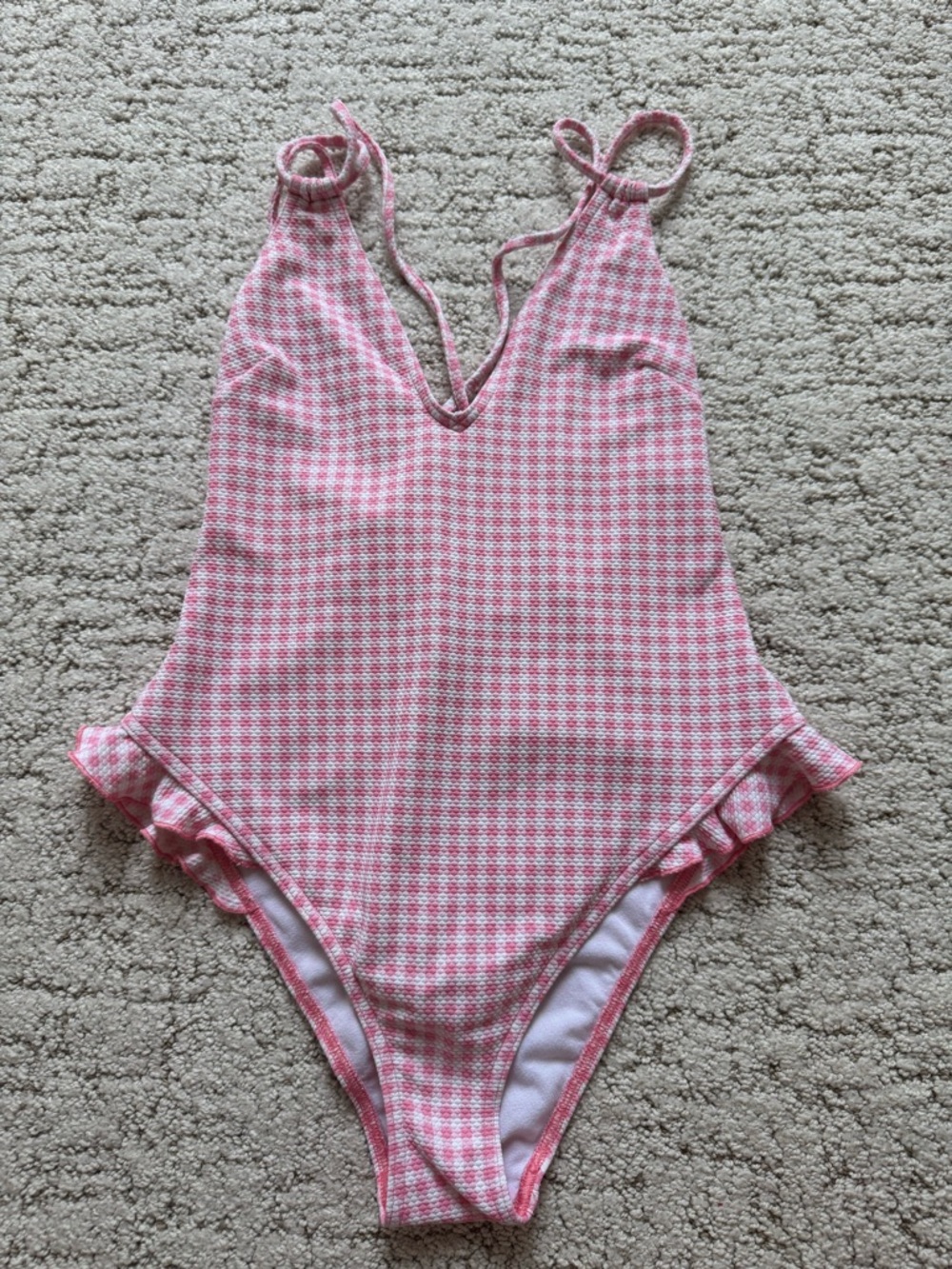 ASOS Pink Plaid Ruffle One Piece Bathing Suit
